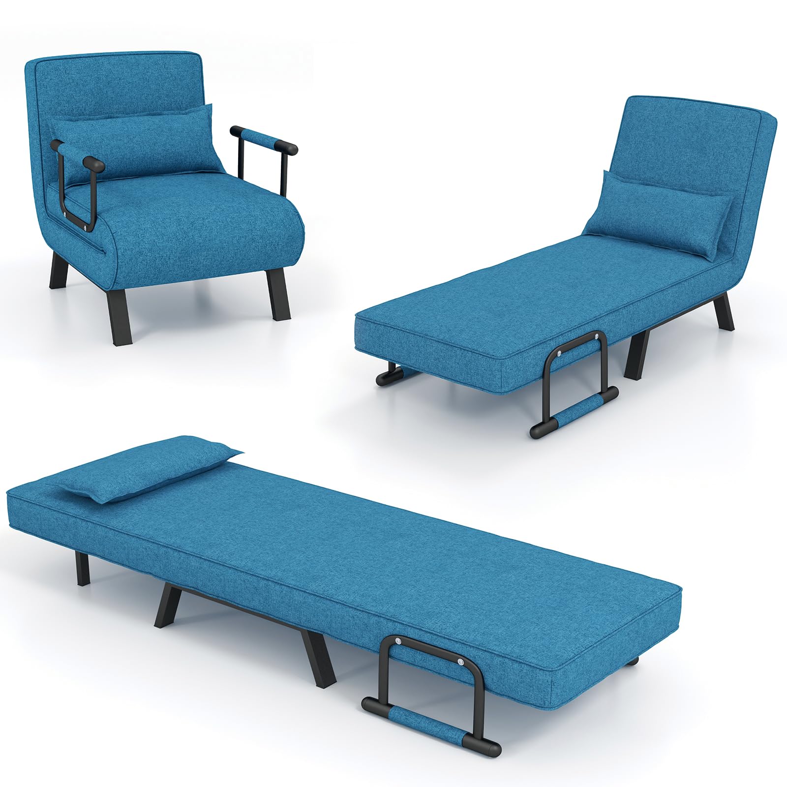 S Afstar 4 In 1 Convertible Sofa Bed Sleeper Chair, Folding Sofa Arm Chair With Pillow And 6 Position Adjustable Backrest, Full Padded Lounger Couch Bed For Home/Office (Blue)