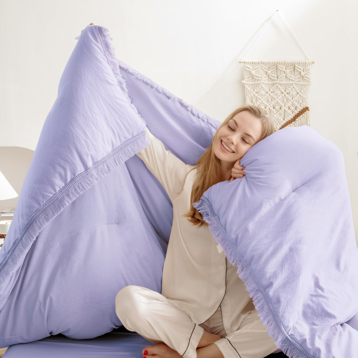 Andency Comforter King Size Bed Set Lavender, Purple 3 Pieces Boho Lightweight Winter Bedding Comforters & Sets, All Season Soft Tassel Bed Set (104X90In Comforter & 2 Pillowcases)