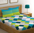 Huesland By Ahmedabad Cotton 144 Tc Cotton King Size Bedsheet With 2 Pillow Covers  Blue, Green & Grey(9Ft X 9Ft)