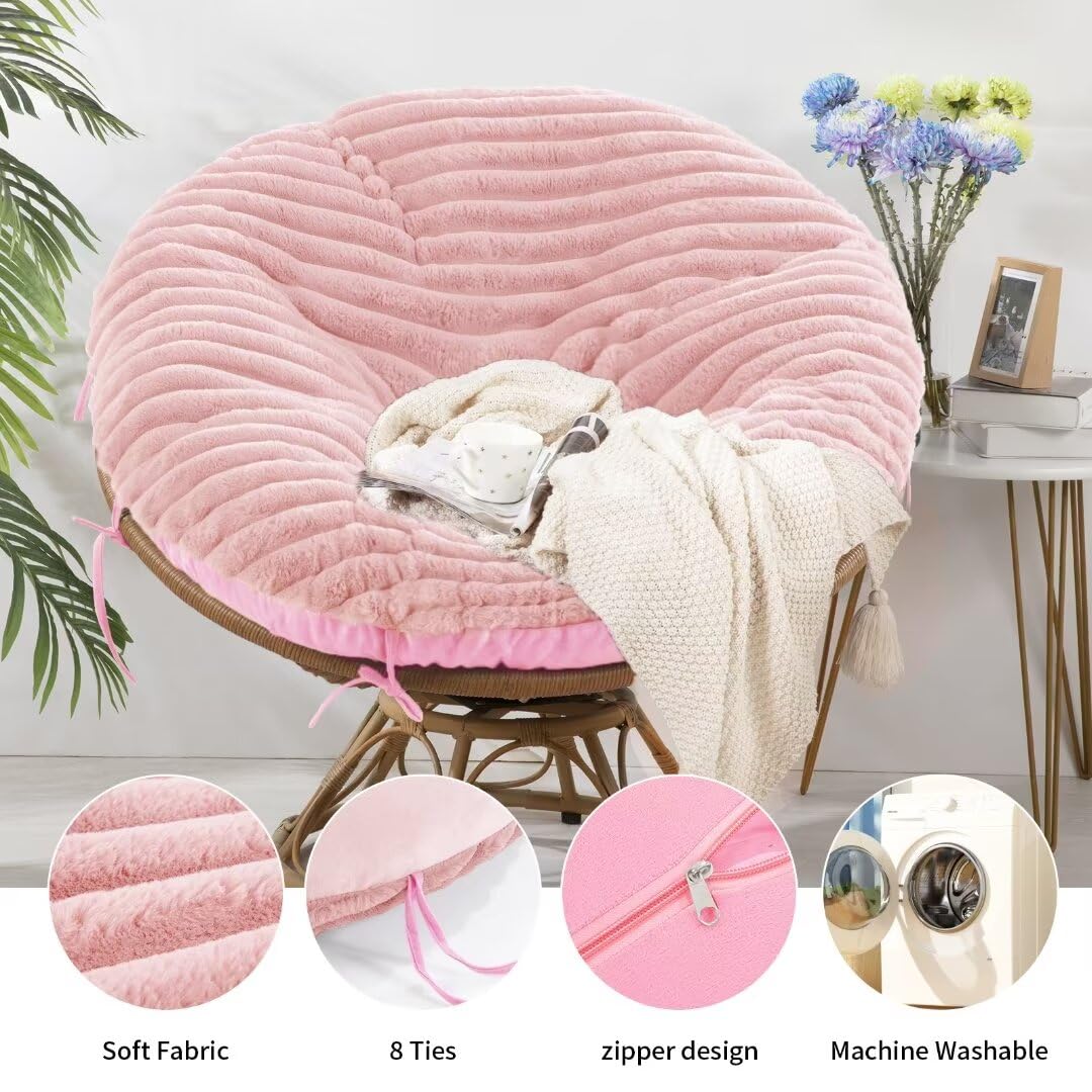 HOMBYS Fluffy Shaggy Papasan Chair Cover, Plush Faux Fur Slipcover, 55"x55", Pink, Model PAPASANPINK