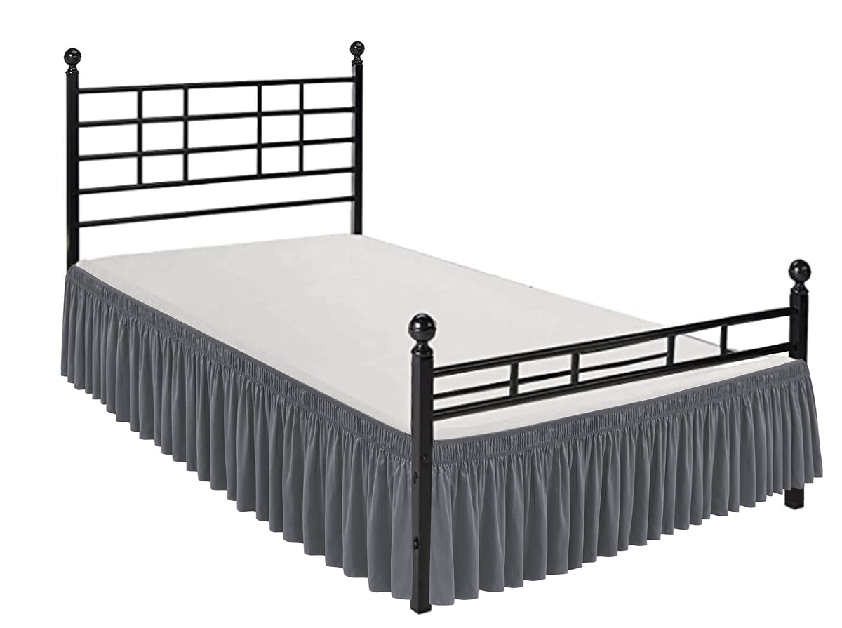 Biscaynebay Wrap Around Bed Skirts With Split Corners For Queen Beds 15' Drop, Dark Grey Elastic Dust Ruffles Easy Fit Wrinkle & Fade Resistant Silky Luxurious Fabric Solid Machine Washable