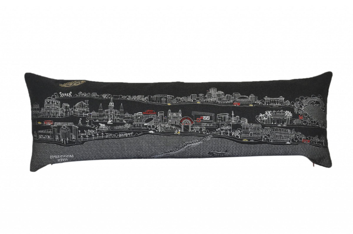 HomeRoots Grey 45' Black New Orleans Nighttime Skyline Lumbar Decorative Pillow