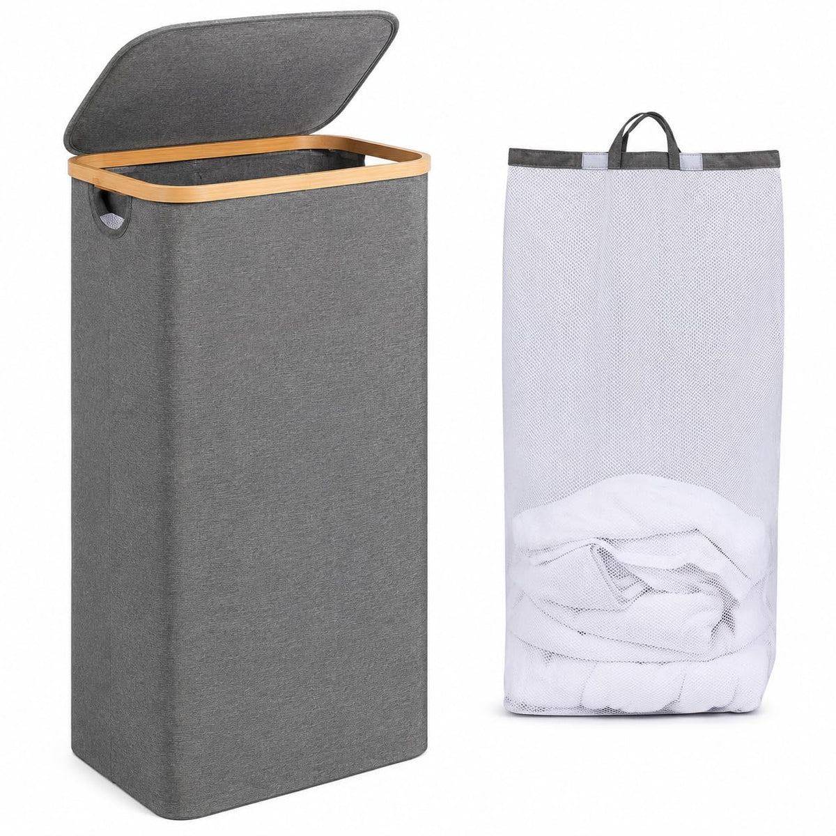 Zollyss Laundry Bag for Clothes Foldable | 100L Laundry Basket with Lid | Foldable Laundry Basket with Removable Mesh Bag | Bamb
