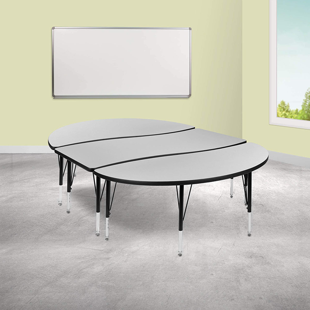 Flash Furniture Emmy 2 Piece 86" Oval Wave Flexible Grey Thermal Laminate Activity Table Set - Height Adjustable Short Legs