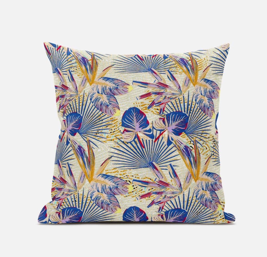 HomeRoots Grey Yellow 20â€ Blue Cream Tropical Zippered Suede Throw Pillow