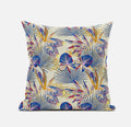 HomeRoots Grey Yellow 20â€ Blue Cream Tropical Zippered Suede Throw Pillow