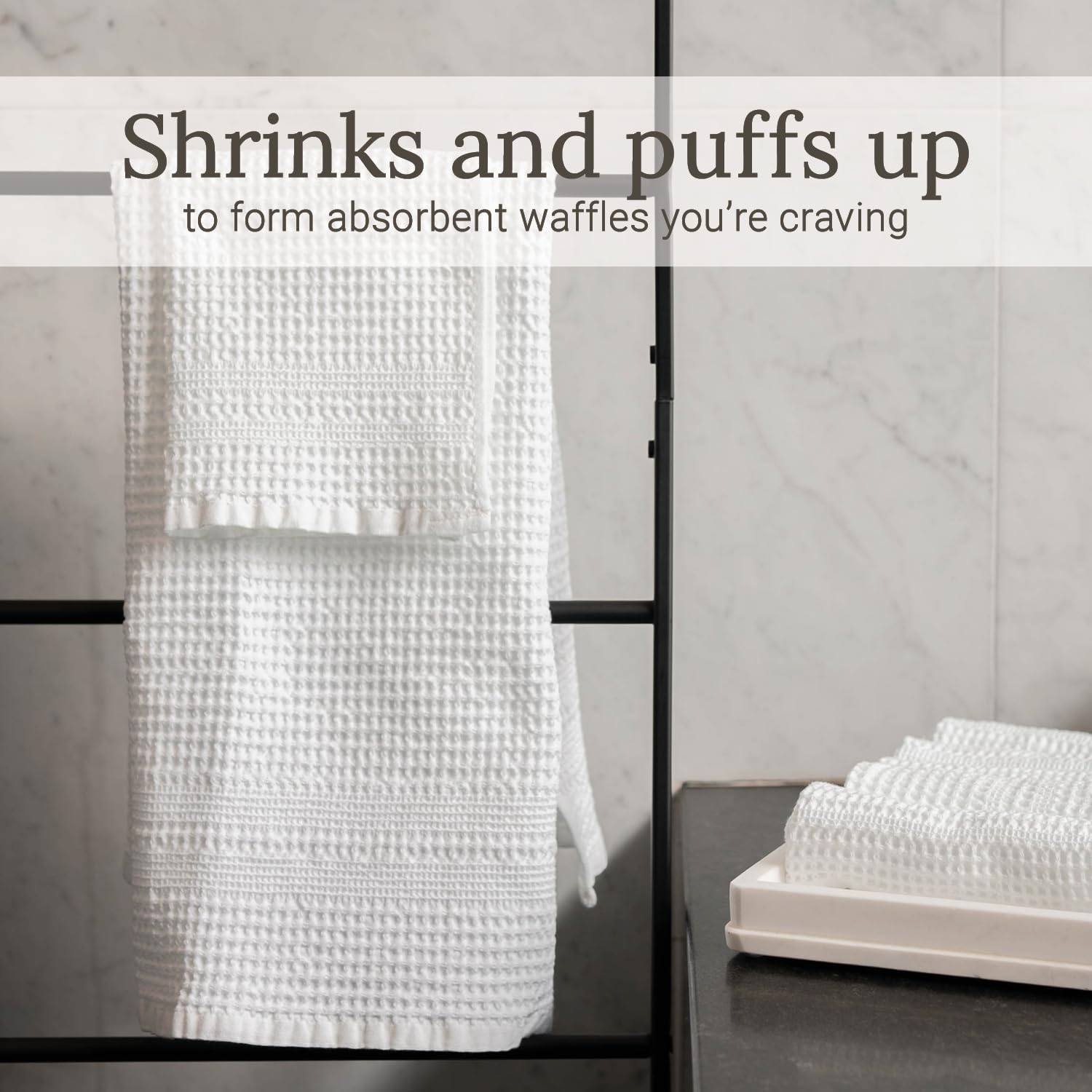 Gilden Tree Waffle Hand Towels For Bathroom Quick Drying Lint Free Thin, 2 Pack, Classic Style (White)