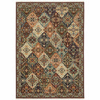 HomeRoots 509273 8 x 11 ft. Red Rust Navy Light Blue Brown Orange Ivory & Gold Oriental Power Loom Stain Resistant Rectangle Area Rug with Fringe