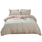 LifeTB Cotton Floral Duvet Cover Queen Girl Pink Flower Bedding Sets Garden Style Cotton Floral Comforter Cover Pink White Flora