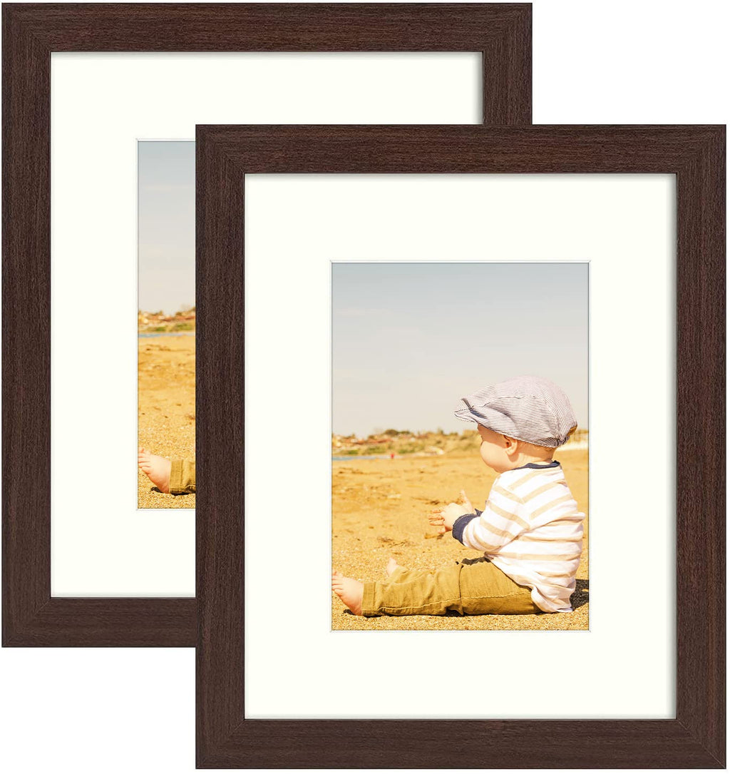 Golden State Art, Picture Frame - 8'' x 10'' Frame for 5'' x 7'' Photo Display, 2 Pack, Brown