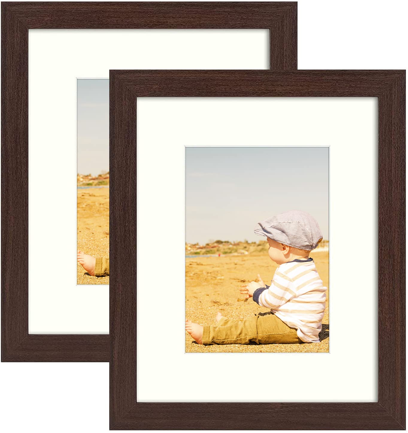 Golden State Art, Picture Frame - 8'' x 10'' Frame for 5'' x 7'' Photo Display, 2 Pack, Brown
