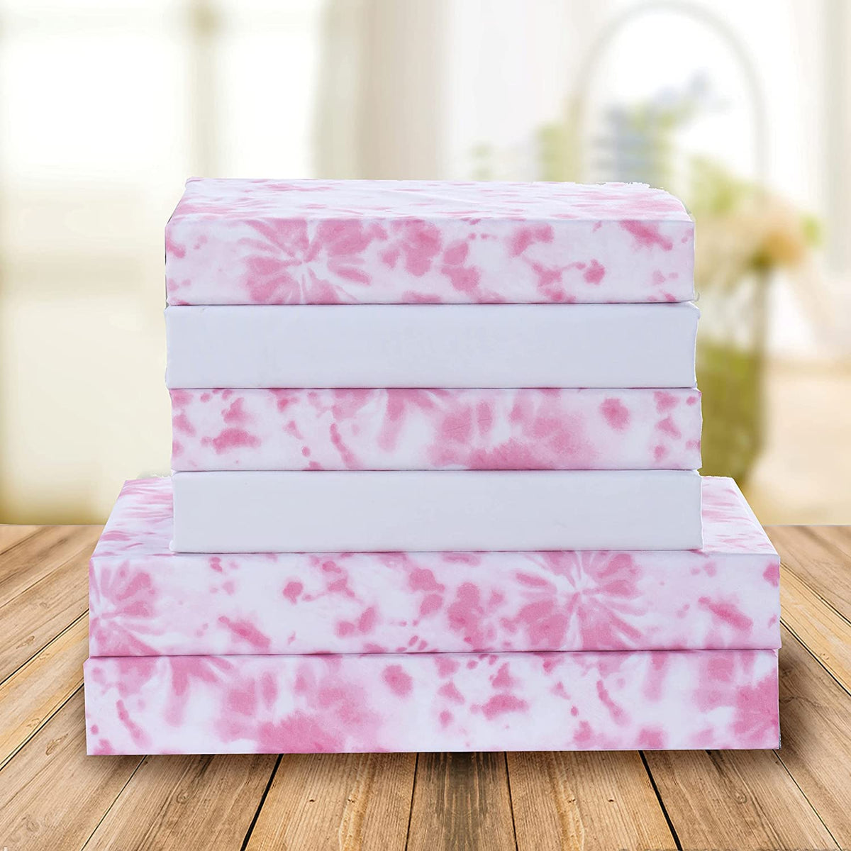 Elegant Comfort Aria Tie-Dye 4-Piece Sheet Set, 1500 Premium Hotel Quality Microfiber, Spiral Tie-Dye, Soft, Fade And Wrinkle Resistant, Fitted Sheet With Smart Pockets, 4Pc Tie-Dye Twin, Light Pink