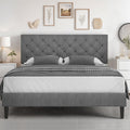 HOMBCK Queen Size Bed Frame, Grey Linen Fabric Upholstered Bed Frame with Headboard, Wood Slats Support, Button Tufted Design, N