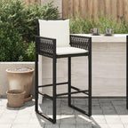 vidaXL Patio Bar Stools with Cushions - Black Poly Rattan - Outdoor Furniture - Set of 2 - Includes Armrests & Backrest - Removable & Washable Covers - Steel Frame - for Garden/Patio/Deck