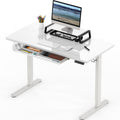 SHW 47-Inch Glass Electric Height Adjustable Desk with Monitor Riser and Drawer, White