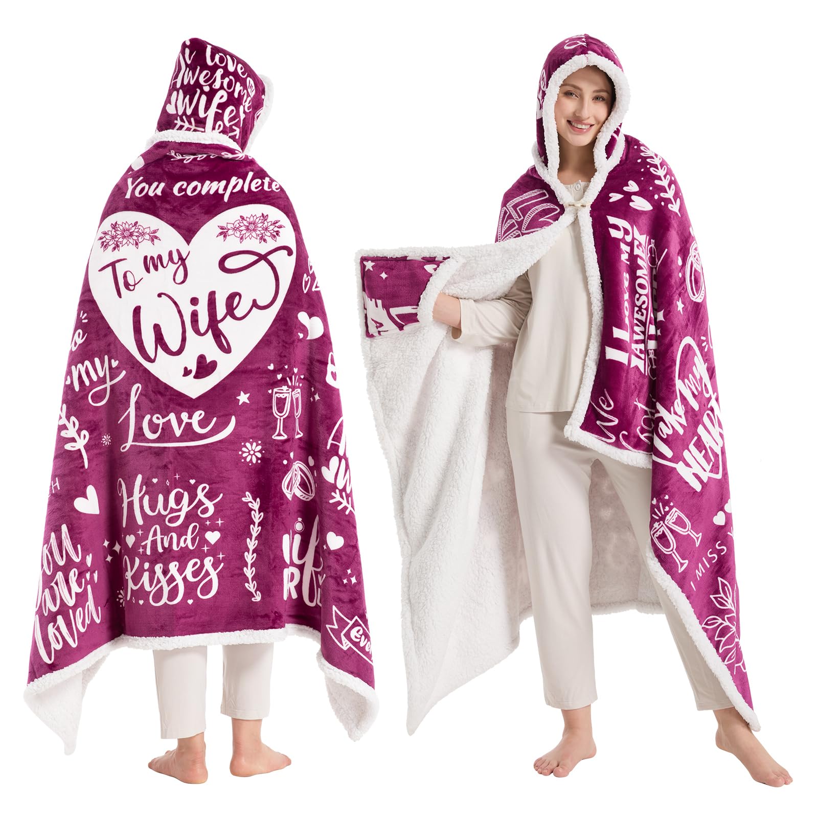To My Wife Wearable Blanket Hoodie,Valentines Day Gifts for Her Wife Women From Husband, Mothers Day Birthday Anniversary Day Gi