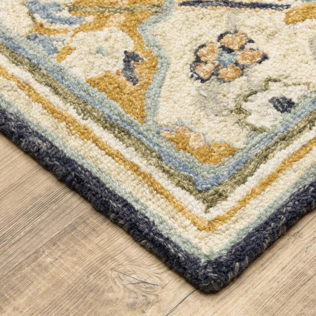 HomeRoots 508098 8 x 10 ft. Blue Green Gold Navy & Ivory Geometric Hand Tufted Handmade Stain Resistant Rectangle Area Rug