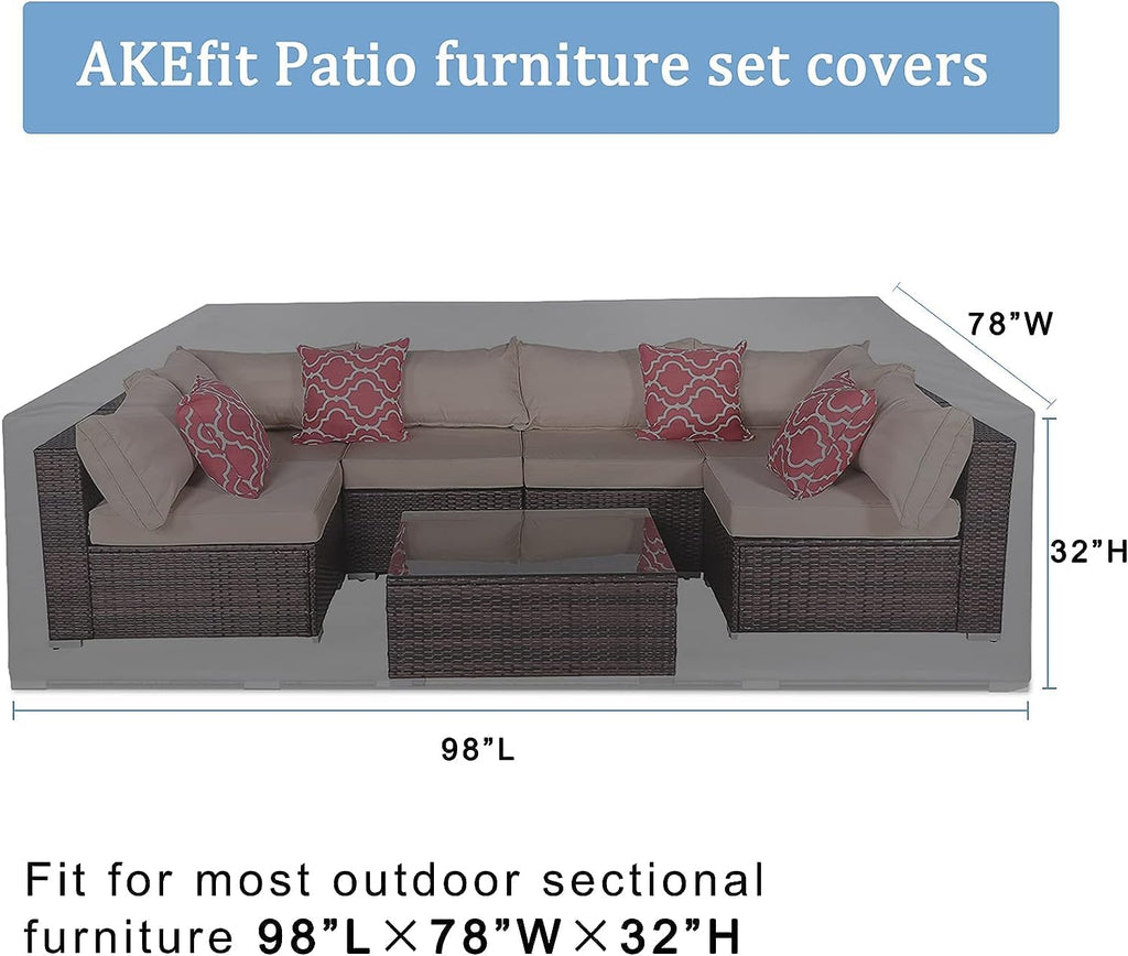 Akefit Patio Furniture Set Cover 500D Outdoor Sectional Covers,Outdoor Table Sofa Set Covers Waterproof Resistant Large Outdoor Furniture Set Covers,98' L X 78' W X 28' H,Black