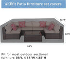 Akefit Patio Furniture Set Cover 500D Outdoor Sectional Covers,Outdoor Table Sofa Set Covers Waterproof Resistant Large Outdoor Furniture Set Covers,98' L X 78' W X 28' H,Black