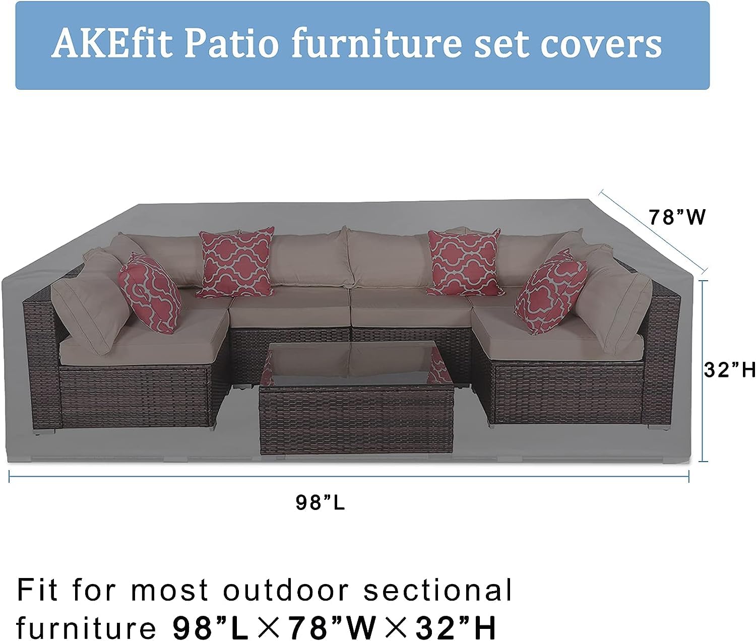 Akefit Patio Furniture Set Cover 500D Outdoor Sectional Covers,Outdoor Table Sofa Set Covers Waterproof Resistant Large Outdoor Furniture Set Covers,98' L X 78' W X 28' H,Black