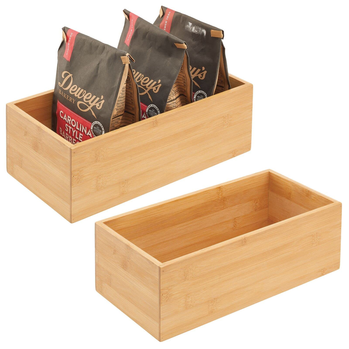 mDesign Bamboo Wood Organizer Storage Bin Box for Kitchen, Pantry, and Drawer Organization; Holder for Snacks, Juice Boxes, Uten