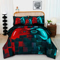 Perfemet 6 Pcs Gamer Bed Set Twin Size Red And Teal Game Console Kids Bed In A Bag Set Soft Fluffy 3D Cool Teen Boys Gaming Comf
