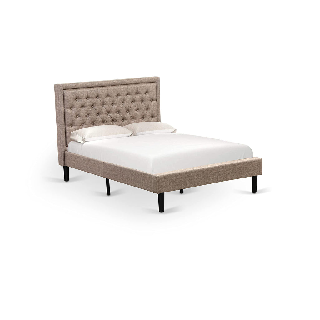 East West Furniture KD16F-1VL0C 2 Piece Wood Bedroom Set-1 Full Bed Dark Khaki Linen Fabric Padded and Button Tufted Headboard with 1 Night Stands-Wire Brushed Butter Cream Finish Nightstand