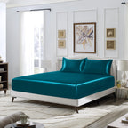Siinvdabzx 3-Piece Set Satin Full Fitted Sheet & 2 Pillowcase, Dark Teal Silky Soft Fitted Bottom Sheet, Wrinkle Free, Fade Resi