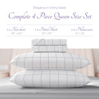 Carressa Linen Luxury Egyptian Cotton Queen Printed Sheet Set - 600 Thread Count Extra Long Staple 4 Pc Set, Window Pane Queen P