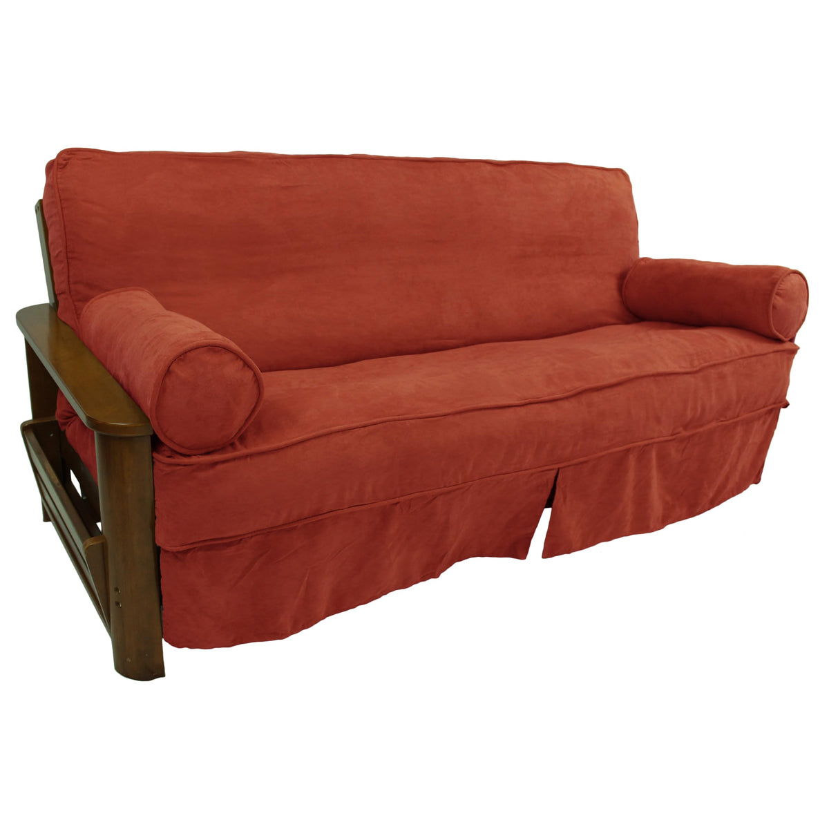 Blazing Needles Solid Microsuede Double Corded 8 Inch  To 9 Inch  Futon Slipcover Set With 2 Bolster Pillows (Set Of 3), Full, Cardinal Re