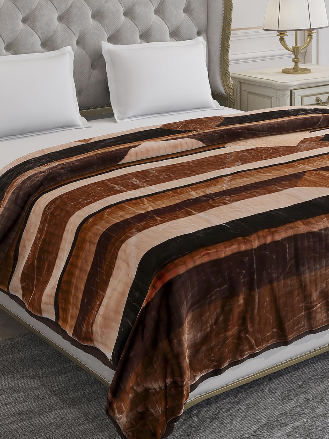 Monte Carlo Double Bed Heavy Winter Blanket Marvin PVC 900 GSM | 5 KG 3 Ply 1 Blanket (220 CM X 240 CM) Brown