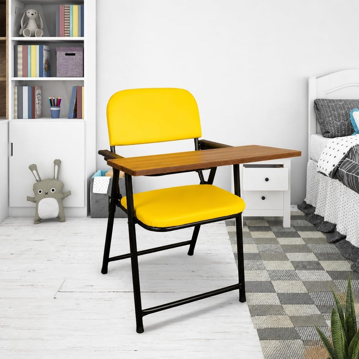 Dtr Creation Foldable Study Chair With Writing Pad | Cushioned Seat And Backrest | Strong Metal Frame | Attached Wooden Desk Tab
