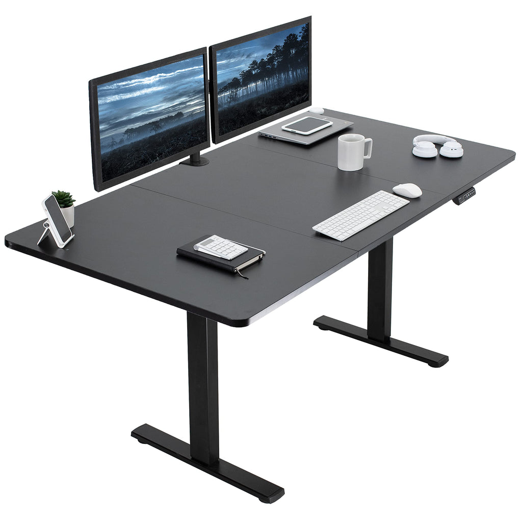 Vivo Electric Height Adjustable 71 X 36 Inch Memory Stand Up Desk, Extra Deep Black Table Top, Black Frame, Standing Workstation With Preset Controller, 1B Series, Desk-Kit-1B7B-36
