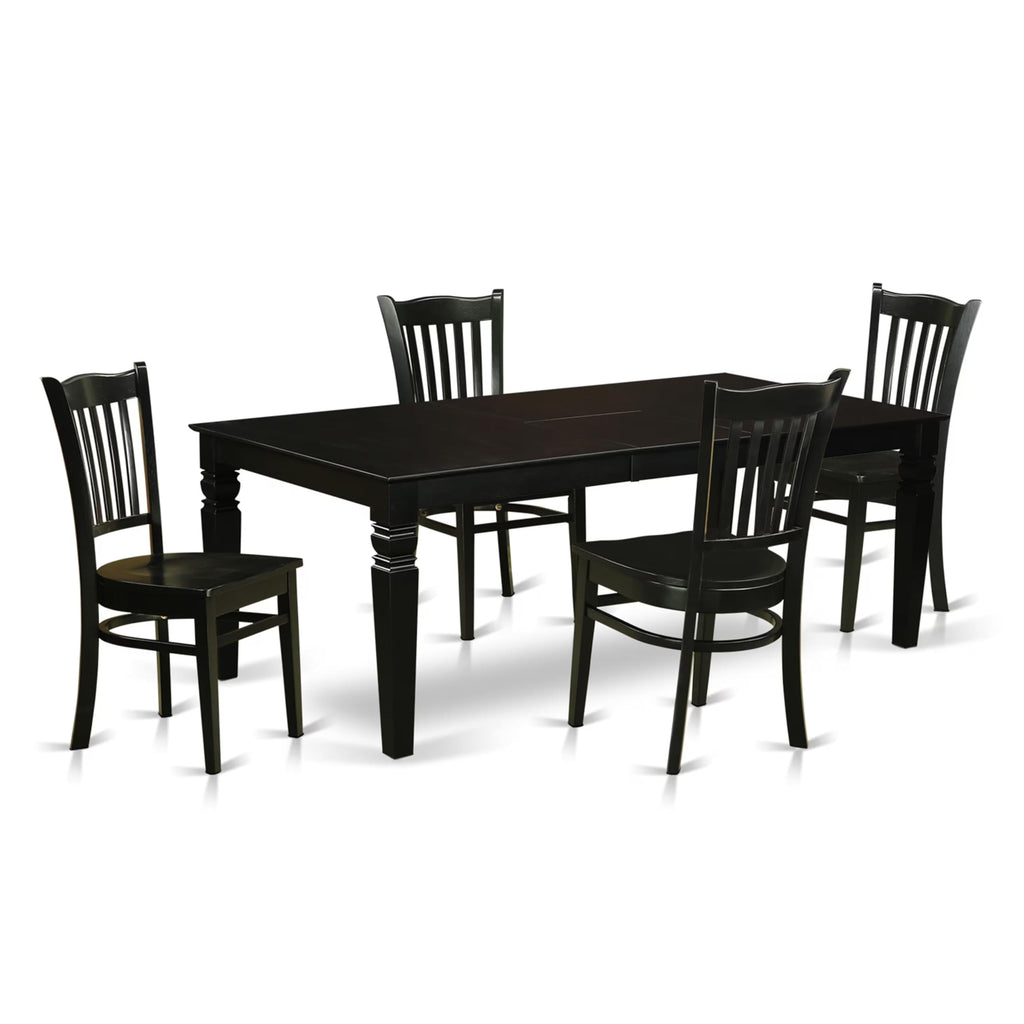 East West Furniture LGGR5-BLK-W 5 Piece Dining Room Furniture Set Includes a Rectangle Kitchen Table with Butterfly Leaf and 4 Dining Chairs, 42x84 Inch, Black