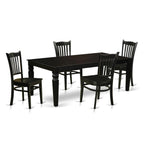 East West Furniture LGGR5-BLK-W 5 Piece Dining Room Furniture Set Includes a Rectangle Kitchen Table with Butterfly Leaf and 4 Dining Chairs, 42x84 Inch, Black