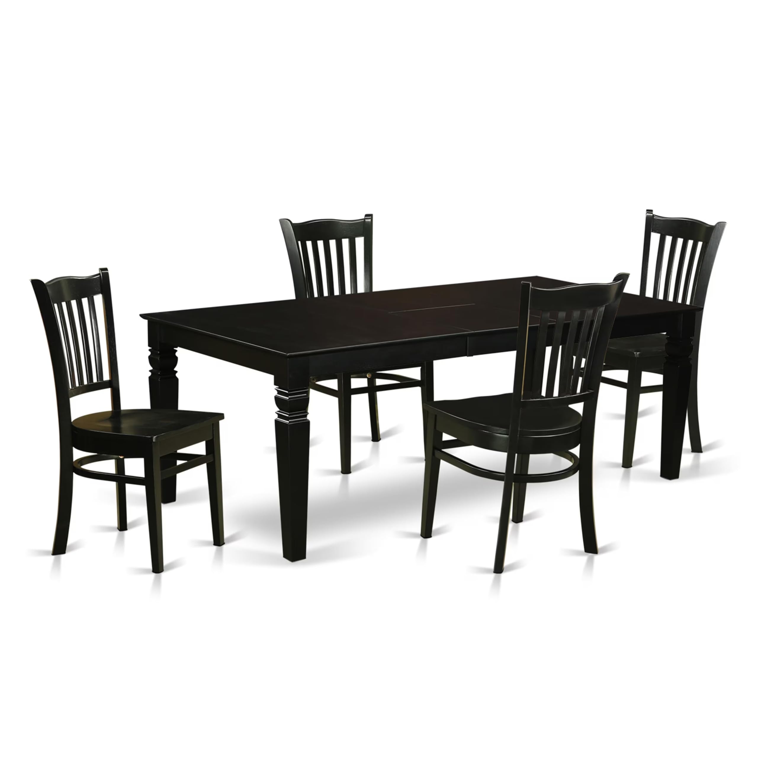 East West Furniture LGGR5-BLK-W 5 Piece Dining Room Furniture Set Includes a Rectangle Kitchen Table with Butterfly Leaf and 4 Dining Chairs, 42x84 Inch, Black