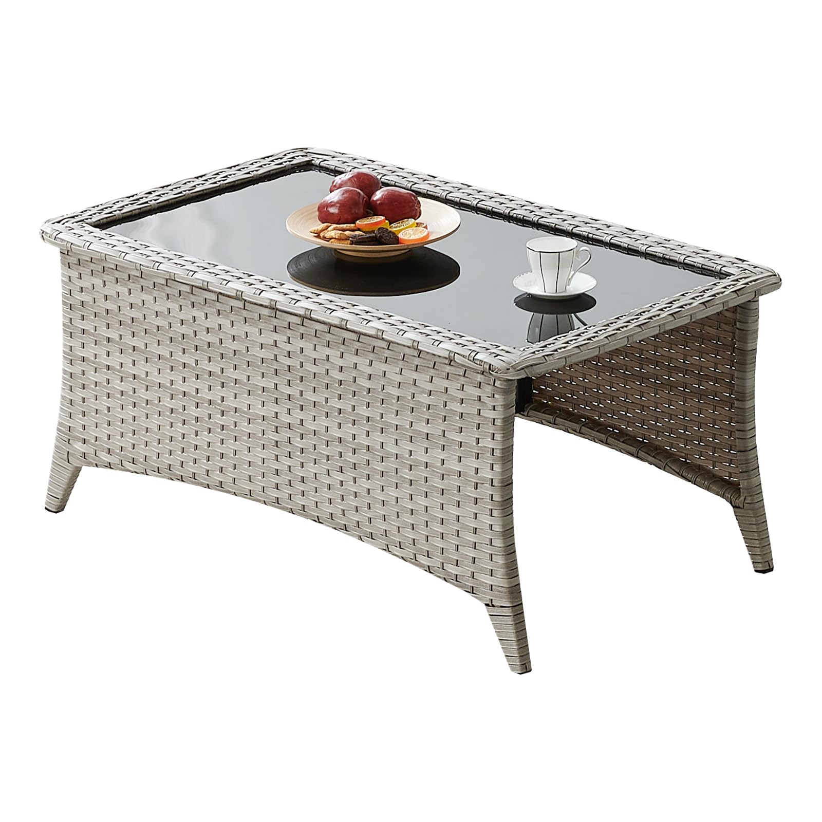 Rilyson Patio Tables Wicker Coffee Table - Outdoor Rattan Coffee Tables With Glass Top For Patio Proch Deck Balcony Rectangle Li