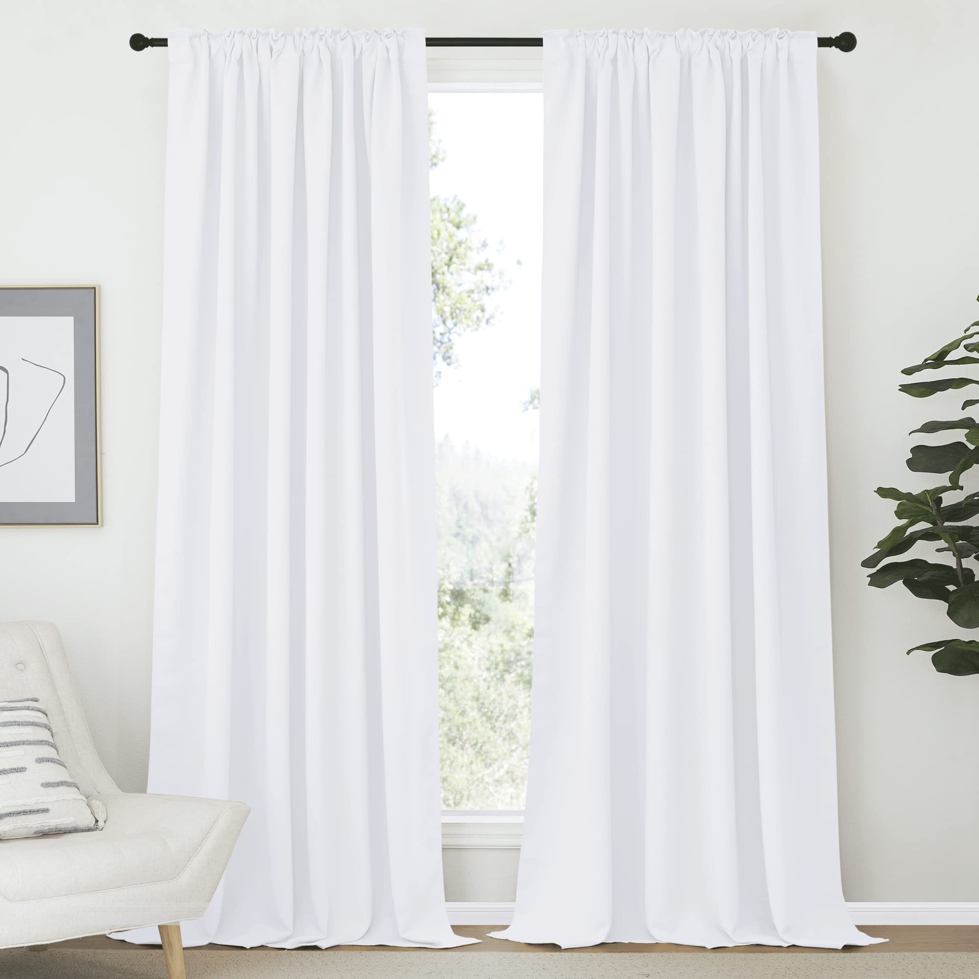 Nicetown Living Room Curtain Drapes - (White Color) W70 X L108, Set Of 2, Window Treatment Drapery Panels