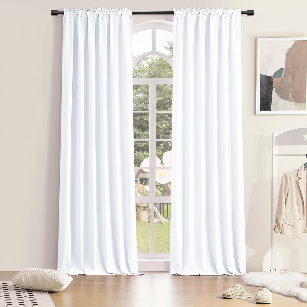 96 Inch Length Pure White Half Blackout Curtains For Bedroom - Rod Pockt Top Thermal Insulated Window Treatment Drapes For Living Room,2 Panels W 42 X L 96,2 Panels