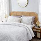 Litanika White California King Comforter Set, 3 Pieces Cal King Oversized Chevron Tufted Boho Bedding Comforter Sets, Fluffy Bed