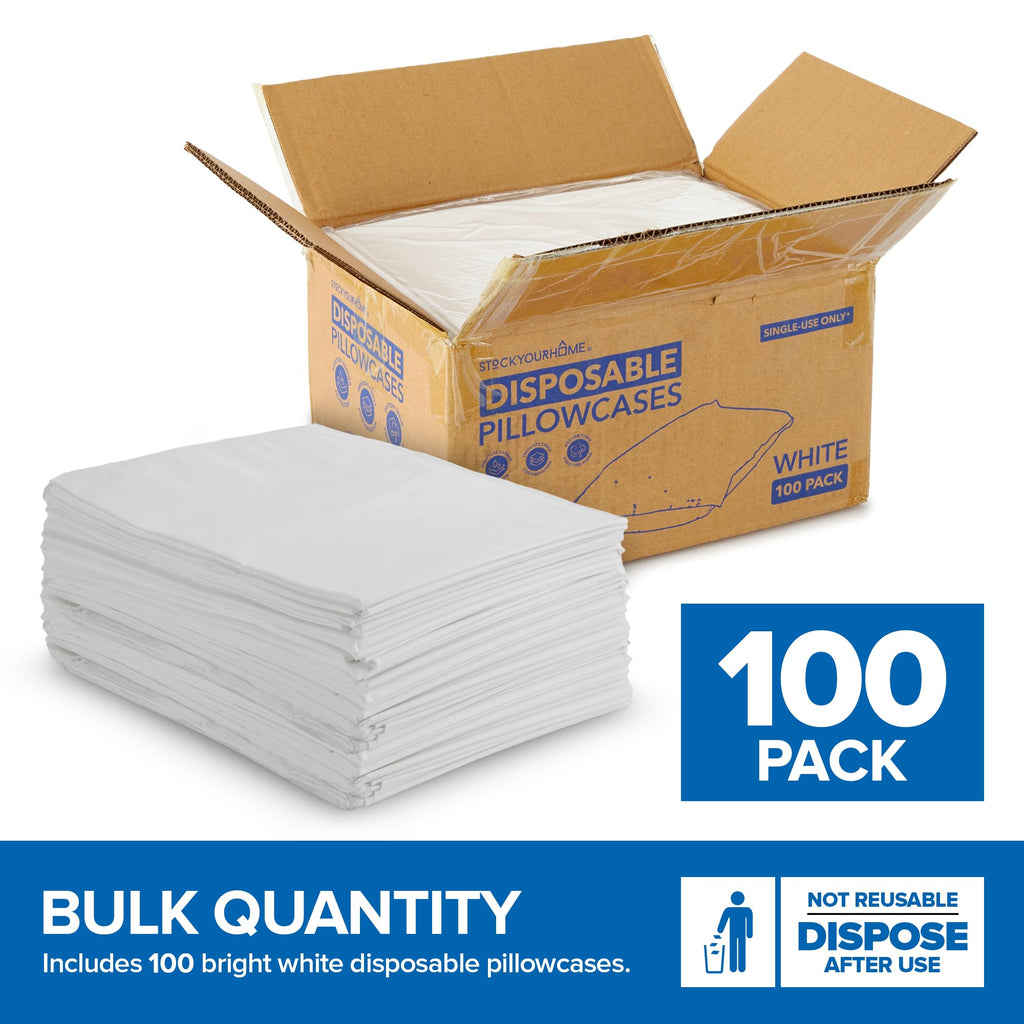 Stock Your Home (100 Count) Disposable Pillow Case Covers, Tissue/Poly 21'' X 30'' Standard Size, Single-Use Pillowcases With Mo