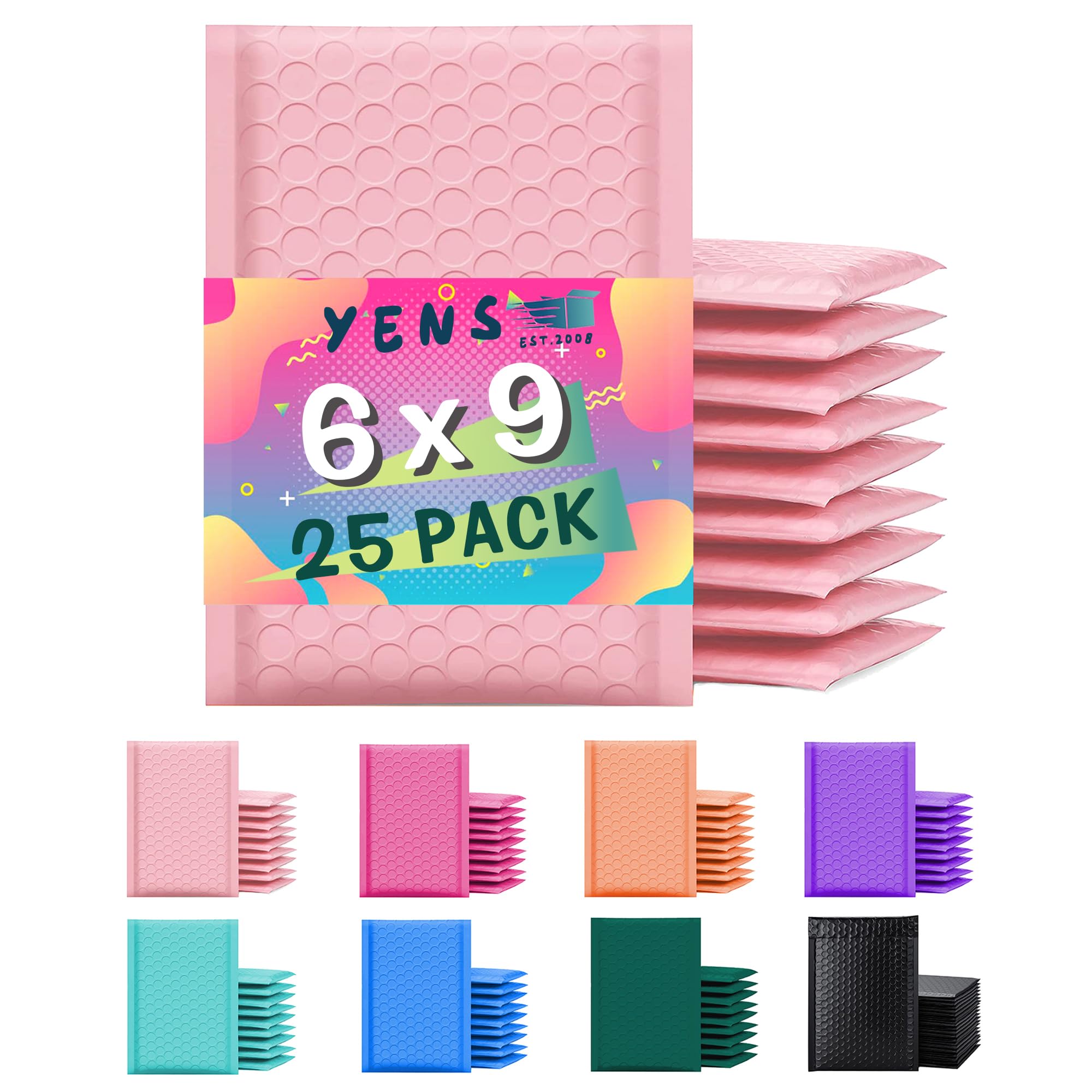 Yens Poly Bubble Mailers 6X10 25 Pack Light Pink Waterproof Self Seal Adhesive Shipping Bags, Cushioning Padded Envelopes For Sh