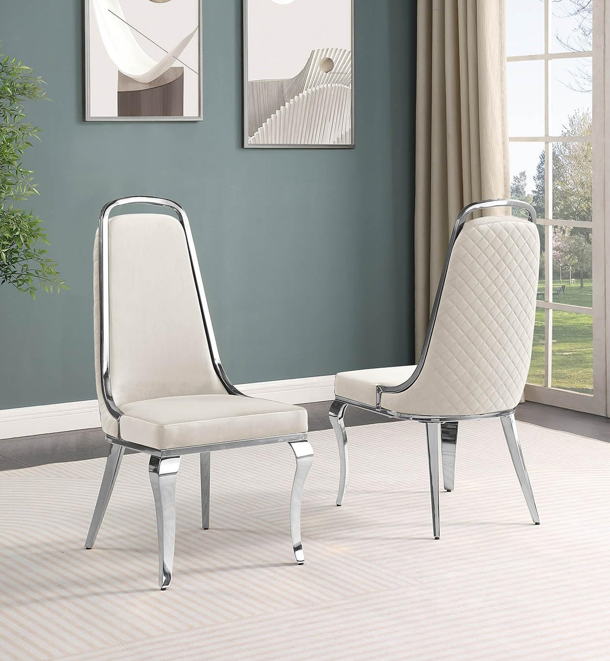 Best Quality Furniture SC310-317 Dining Chairs, Cream/Silver