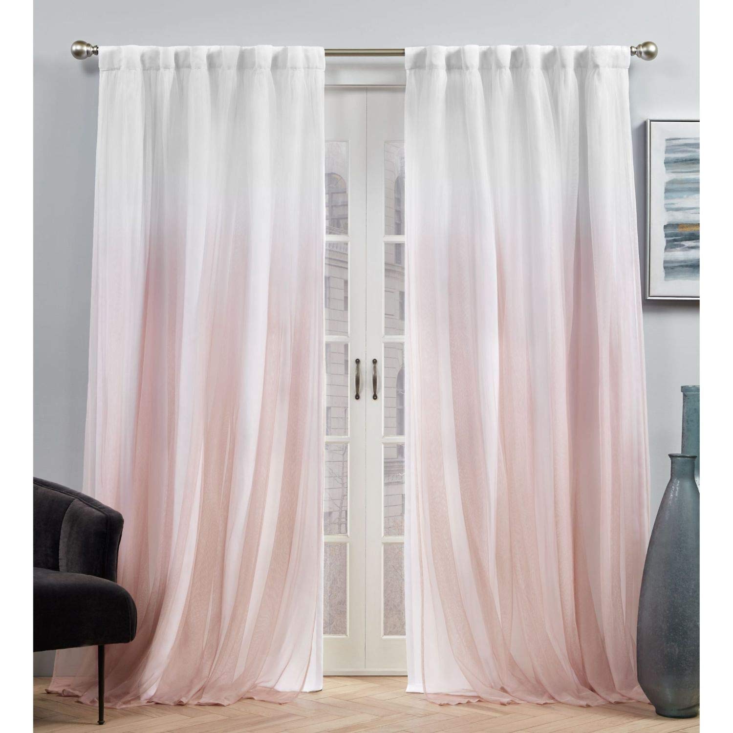 Exclusive Home Crescendo Lined Room Darkening Blackout Hidden Tab Curtain Panel Pair, 52''x84'', Blush, Set of 2