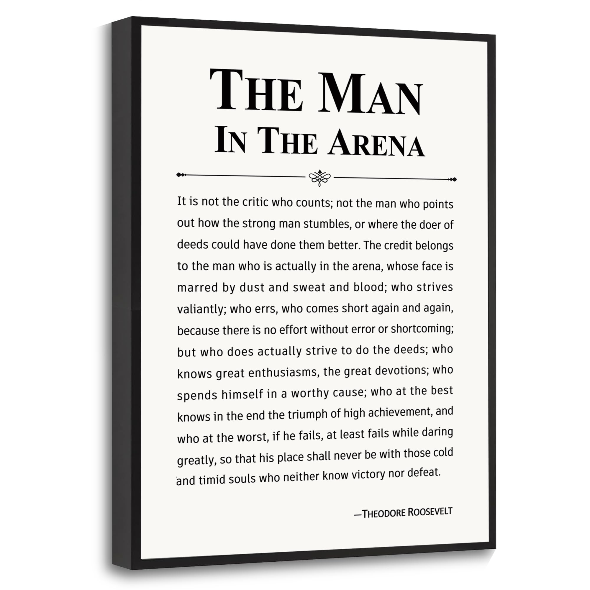 Howwii Inspirational Wall Art Office Decor The Man in the Arena Motivational Positive Quote Canvas Print Gift for Men&Women Fram