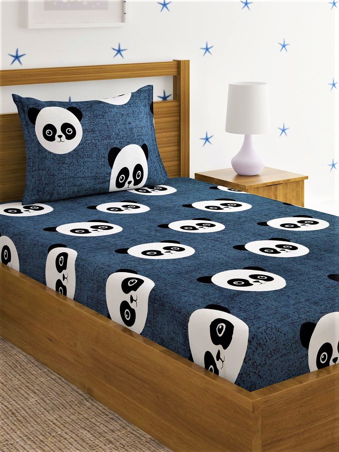 Home Sizzler 144 Tc Microfibre KidS Panda Single Bedsheet With 1 Pillow Cover, Grey