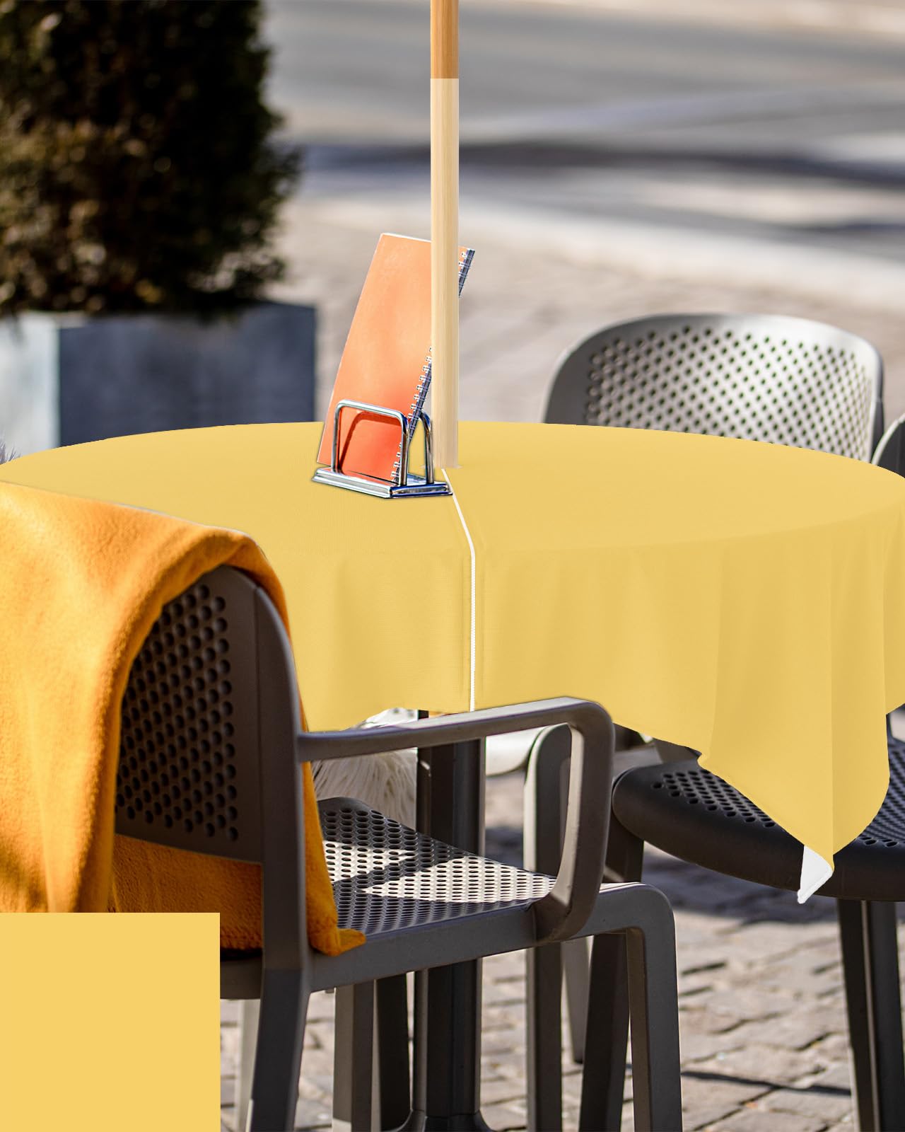QueenKer Outdoor Tablecloth with Umbrella Hole Zipper Yellow Polyester 54 x 54 inch
