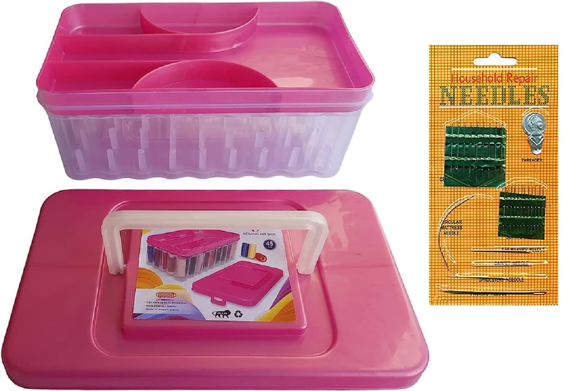 Korzystny Pink Big Size 45 Reels Storage Sewing Supplies Organizer Rectangular Empty Plastic Tailoring Accessories Box Thread Bu