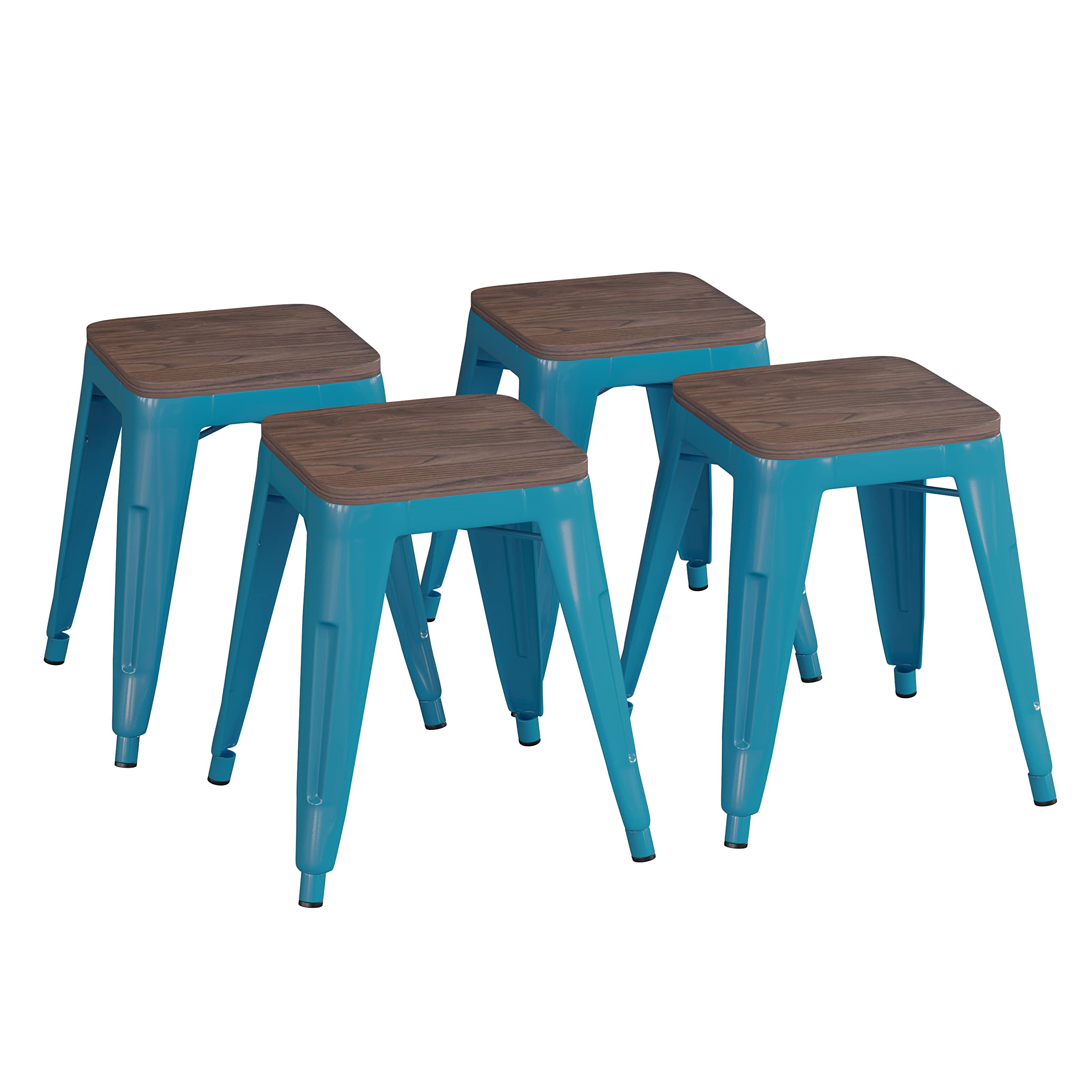 Flash Furniture Metal Dining Table Height Stool with Wooden Seat Set of 4 - Backless Teal Kai Commercial Grade Stool - Kai 18 St