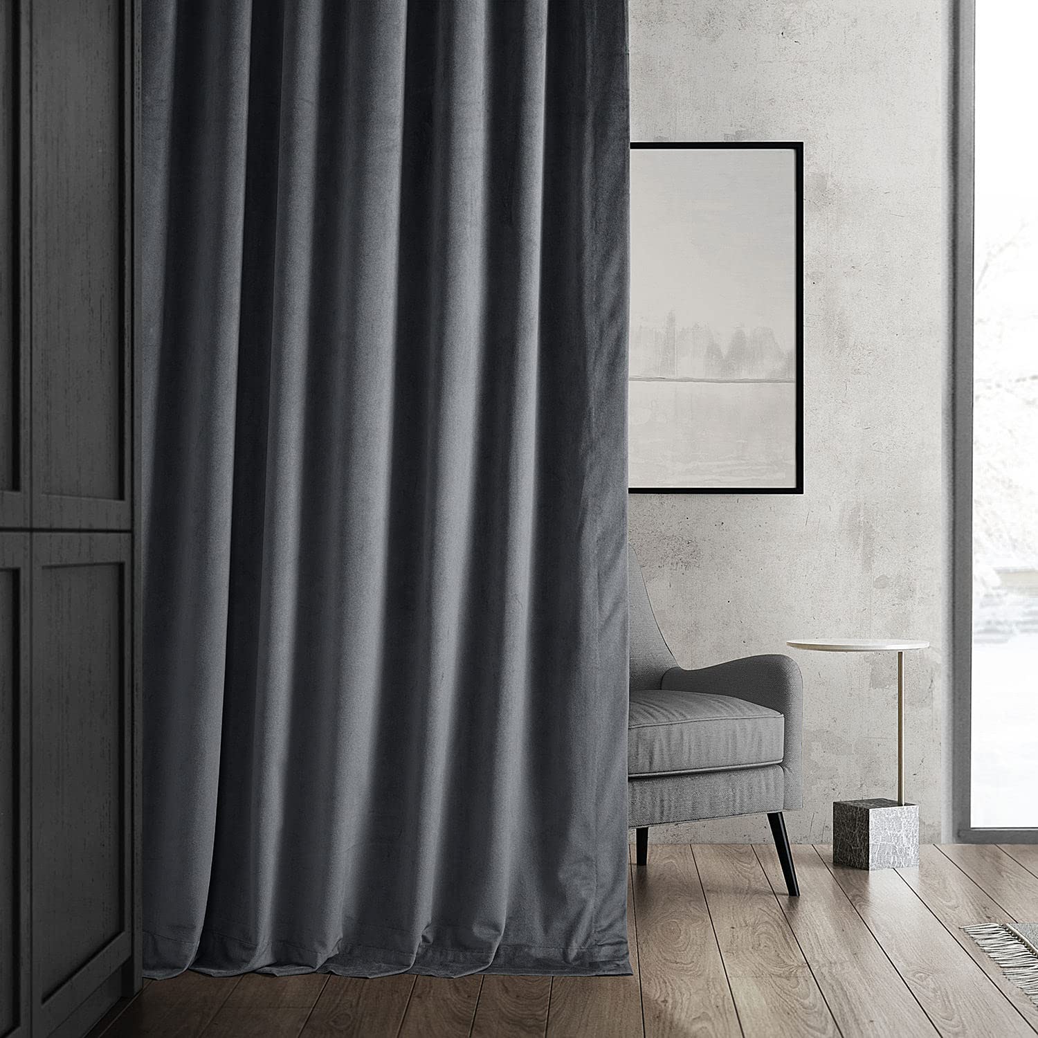 Hpd Half Price Drapes Signature Velvet Thermal Blackout Curtains For Living Room 108 Inch Long 1 Panel Rod Pocket Insulated Blackout Curtains For Bedroom Window Curtains, 50Wx108L, Distance Blue Grey